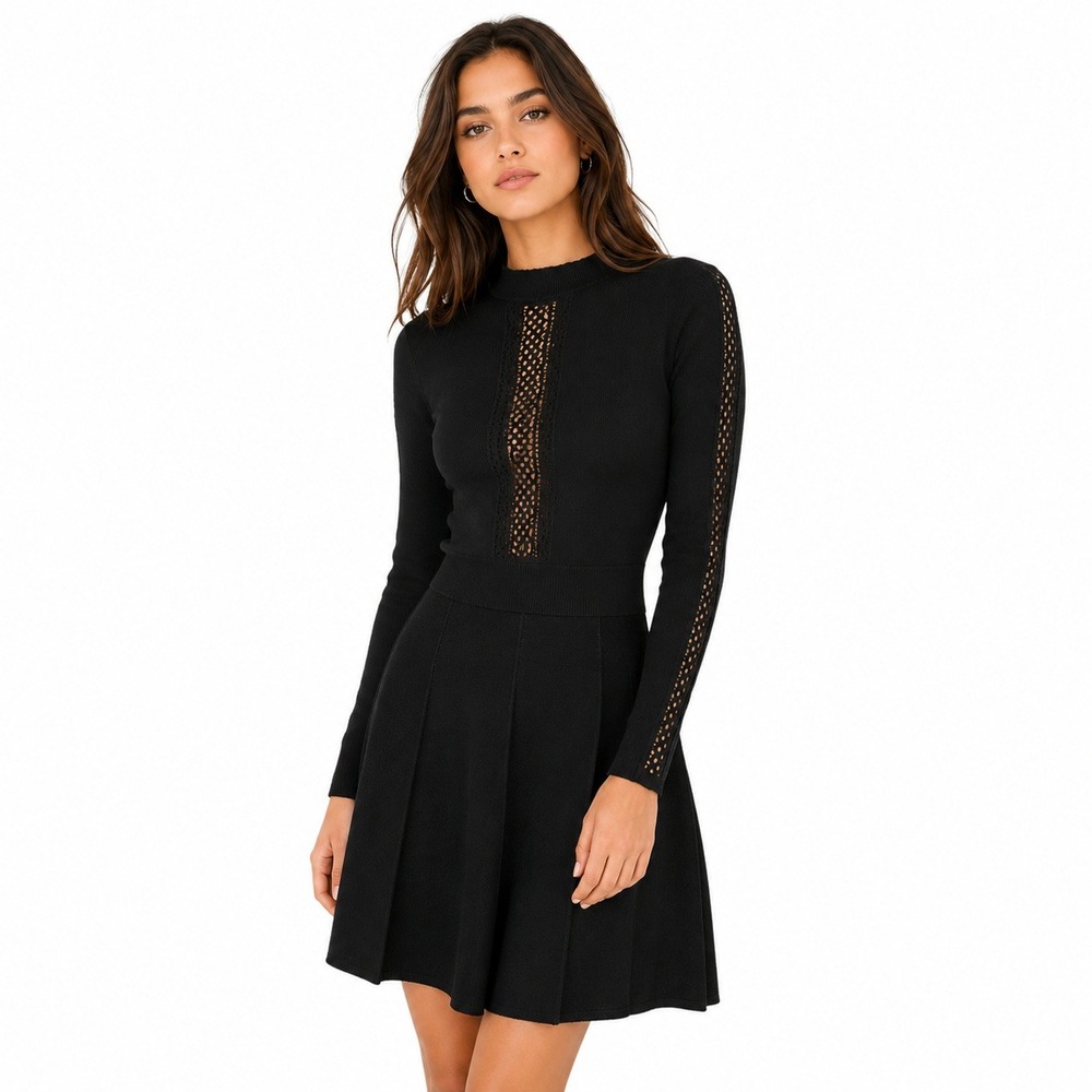 The Kooples Knit Mini Dress Long Sleeve Lace Detail Black Dress S Small